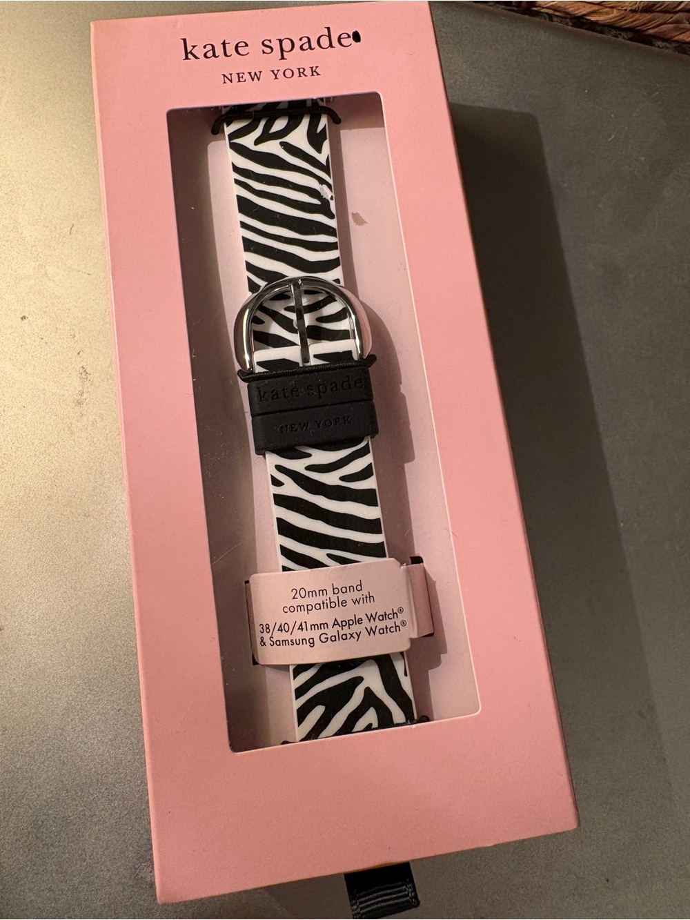 kate spade Black and White Zebra Silicone 20mm Watch Band - Picture 1 of 5